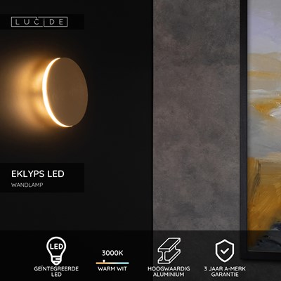 Lucide EKLYPS LED - Wandlamp - Ø 15 cm - LED - 1x7W 3000K - Mat Goud / Messing